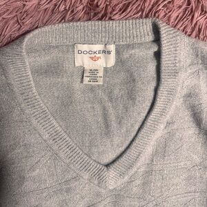 Dockers Light Gray Women's V-Neck Sweater with Subtle Knit Pattern